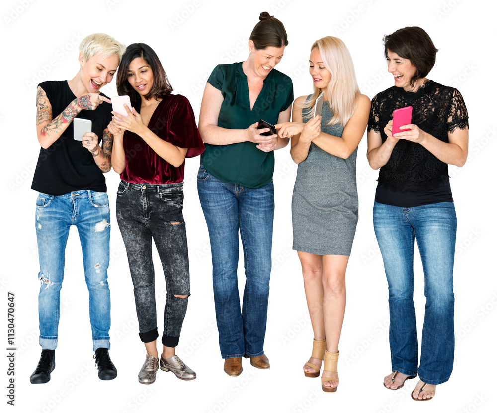 Fototapeta premium Diverse png people using phones sticker, transparent background