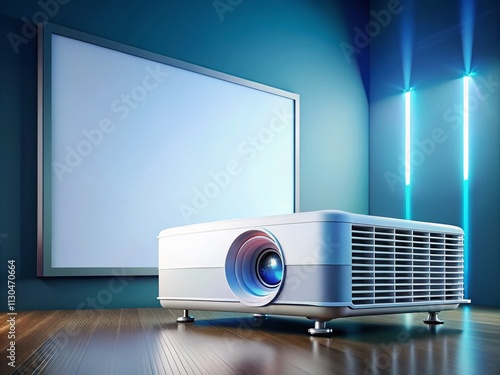 White Screen Projector on a Clear Background for Presentations and Displays with Ample Copy Space for Text and Graphics, Ideal for Business and Educational Use