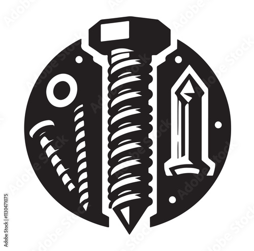 Screw bolt and nail Silhouette vector illustration