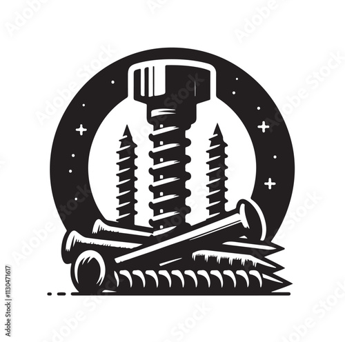 Screw bolt and nail Silhouette vector illustration