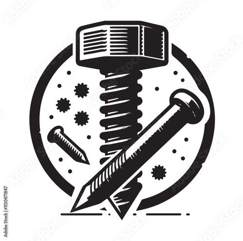 Screw bolt and nail Silhouette vector illustration