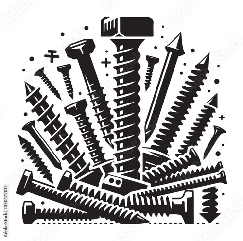 Screw bolt and nail Silhouette vector illustration