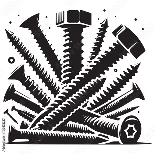 Screw bolt and nail Silhouette vector illustration