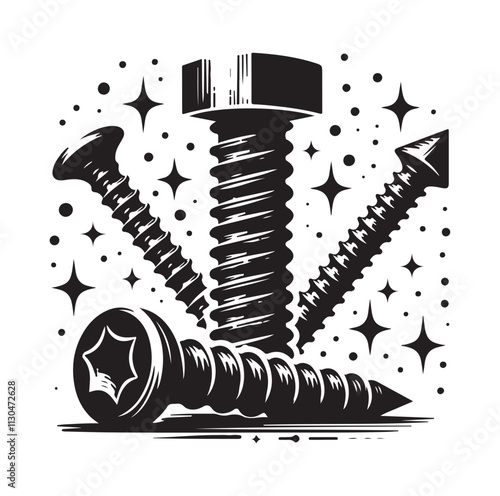 Screw bolt and nail Silhouette vector illustration