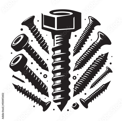 Screw bolt and nail Silhouette vector illustration