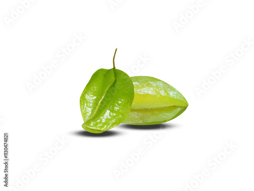 Averrhoa carambola or green star fruit pair isolated on white background photo