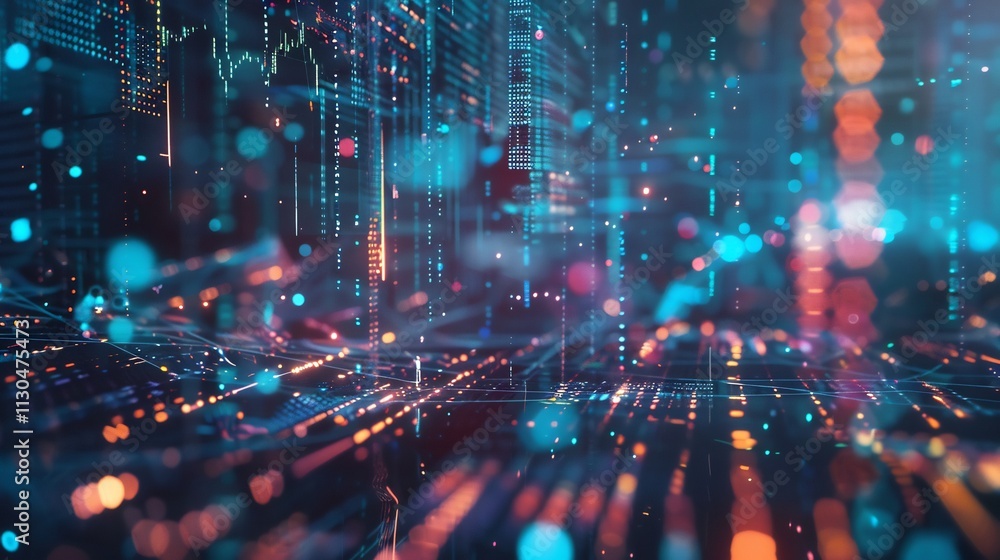 Fototapeta premium Futuristic scene of a finance world driven by financial technology FinTech featuring advanced platforms for investment management risk management and capital markets analysis