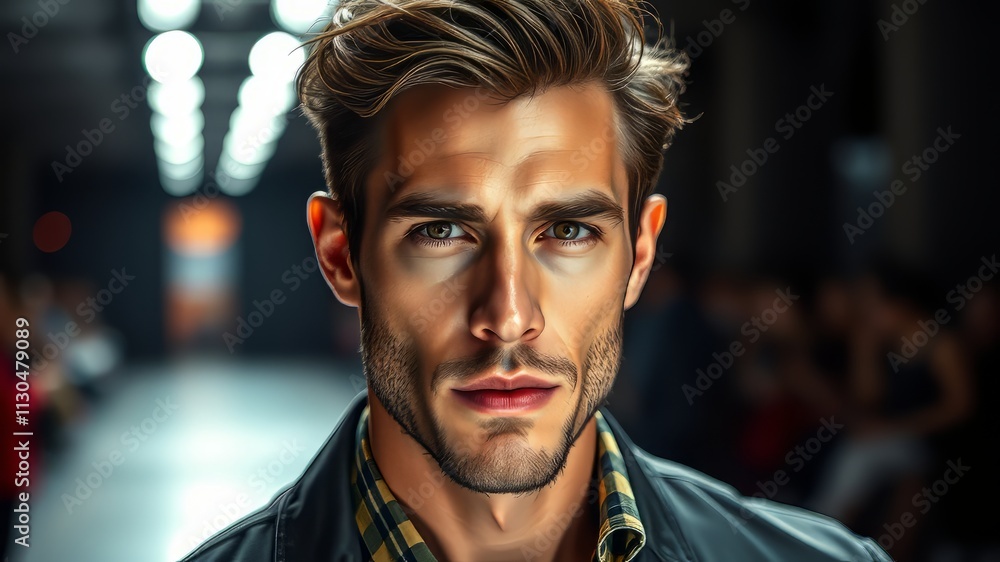 Fototapeta premium Stylish Male Portrait, Modern Art, High Resolution, Dramatic Lighting, Professional Photography, Male Model,