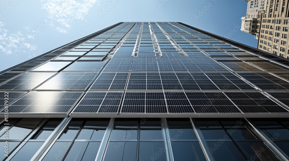 Fototapeta premium Modern Building with Solar Panels under Clear Sky