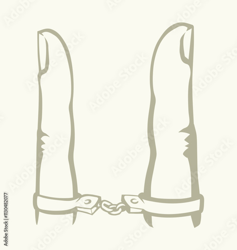 Trapped finger. Vector drawing. Relationship symbol