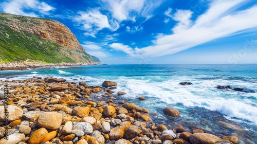 Rocky peaks against azure sky at Cape of Good Hope