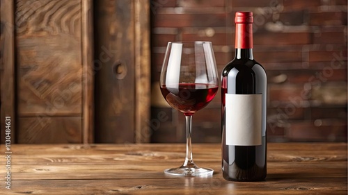 A bottle of red and white wine with glasses for celebration at a bar or restaurant photo