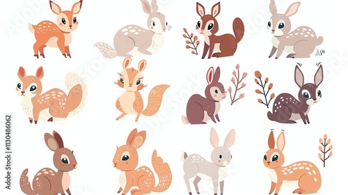 Wallpaper Mural A set of cute cartoon rabbits and deer. Torontodigital.ca