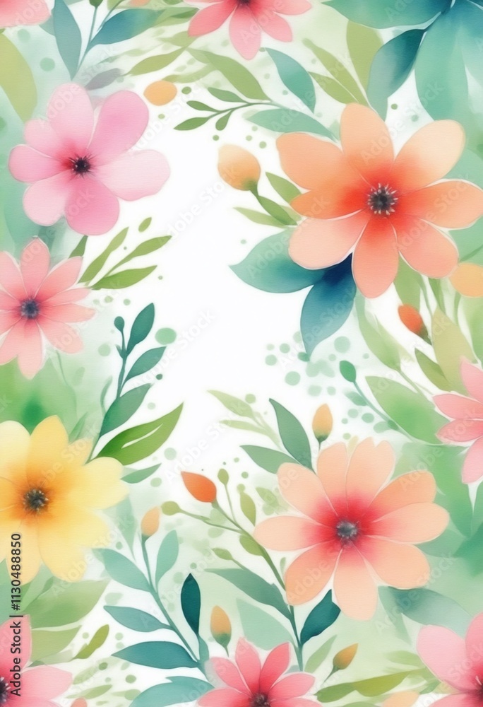 Obraz premium Spring floral watercolor background painting pattern