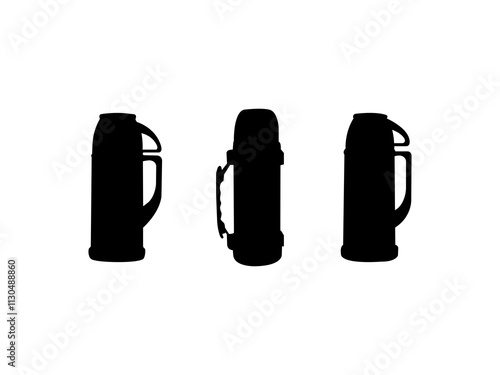 Flask silhouette. Flask hot water bottle silhouette. Thermos bottle silhouette isolated on a white background.