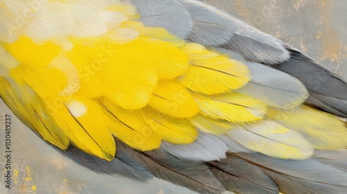 Close-up of a cockatiel feather, with soft yellow and grey tones blending naturally photo