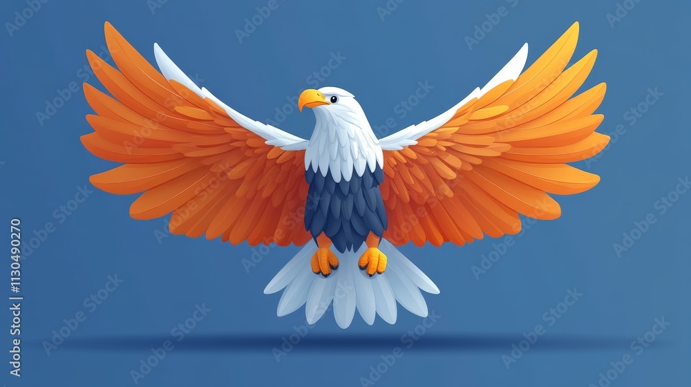 Obraz premium A cartoon eagle landing, flat vector illustration, bold lines, plain white background