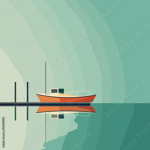 Tranquil Harbor: A Small Boat Docked at Dawn