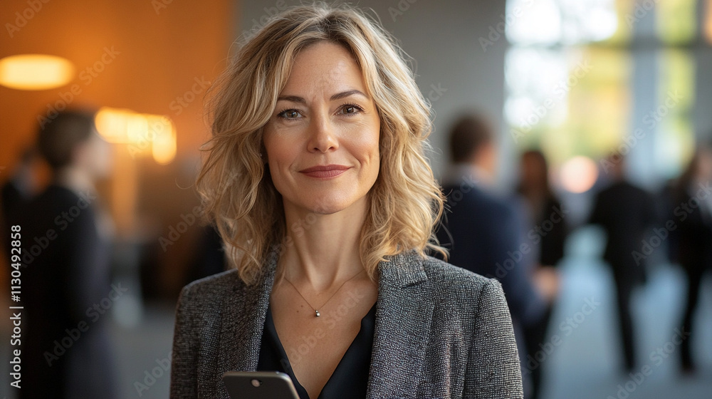Fototapeta premium Ai generate insights confident businesswoman engaging at enhancedsr event in modern office environment