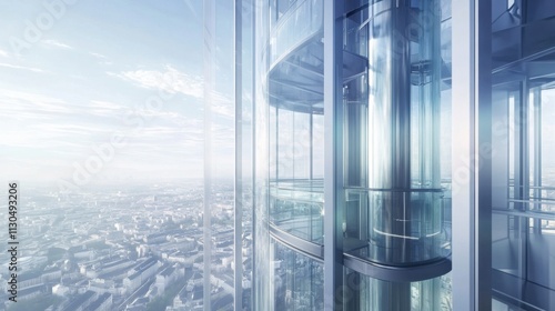Observation tower with a glass elevator offering panoramic views of a bustling city