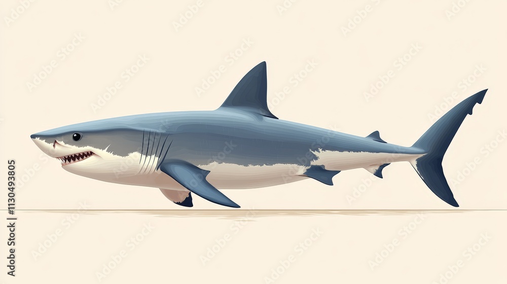 Obraz premium A flat 2D vector illustration of a shark swimming, minimalist design, white background