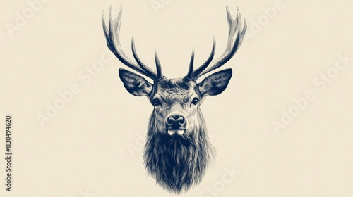 Wallpaper Mural A flat 2D vector of a deer standing with antlers up, minimalist style, clean black and white design, white background.  Torontodigital.ca