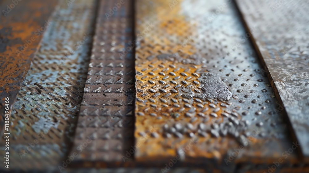 Fototapeta premium A close-up of several metal sheets with different patterns.