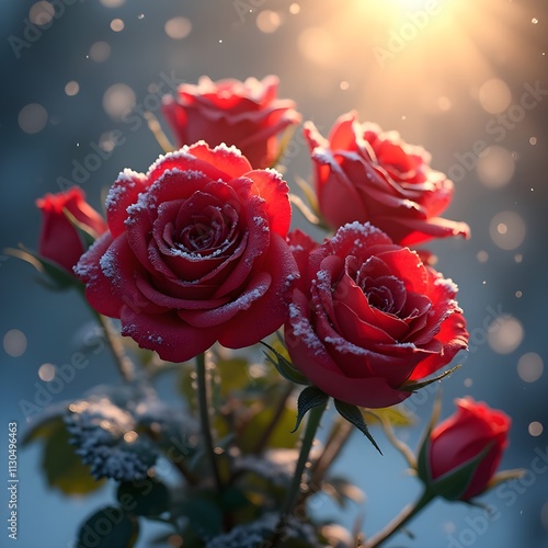 
Beautiful Red Roses in Snow, Generative AI