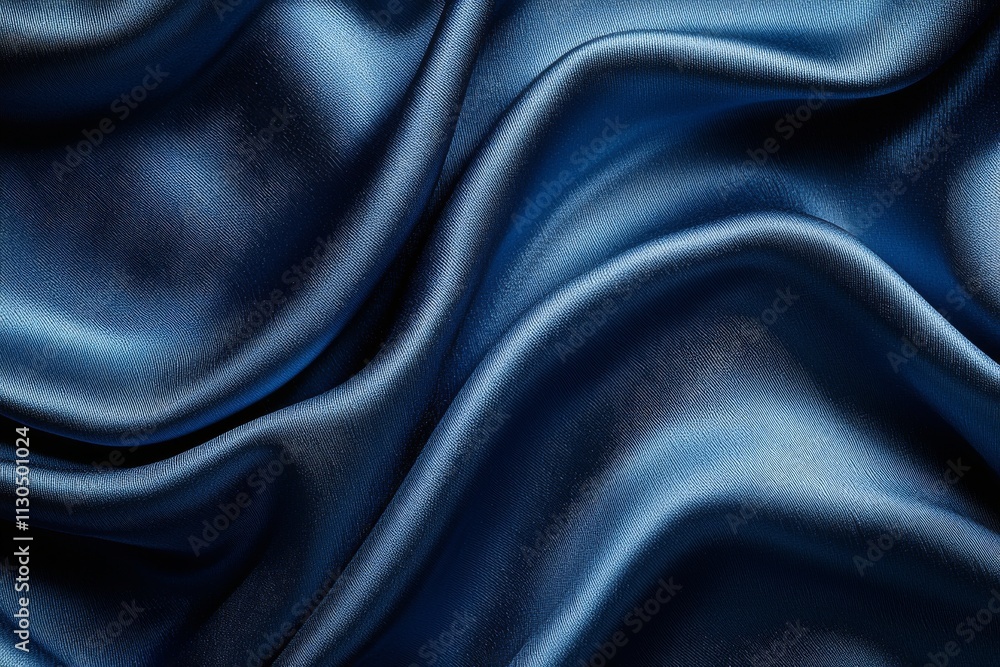 Fototapeta premium Luxurious Dark Blue Satin Fabric with Folds