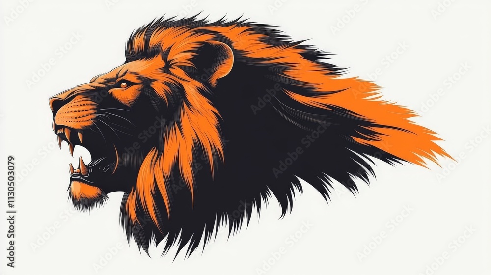 Obraz premium A roaring lion, flat vector illustration, sharp, clean lines, with a plain white background