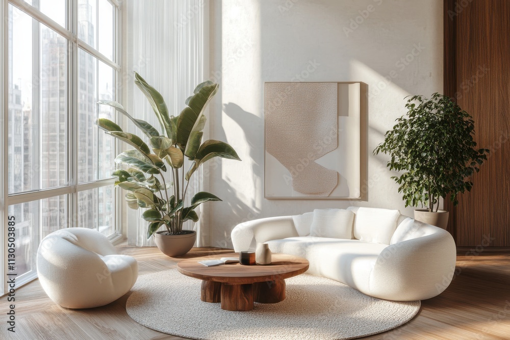 Minimalist living room, modern interior design, light and airy, soft pastel colors, elegant furniture Minimalist living room, modern interior design, light and airy, soft pastel colors, elegant furniture