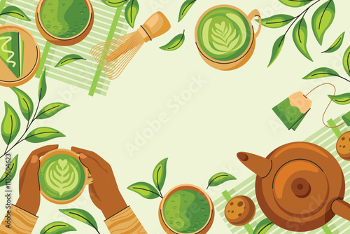 Matcha tea frame background in flat design