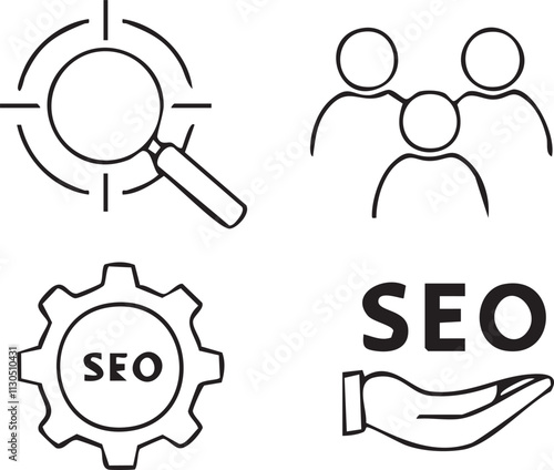 seo icon vector|Off-page SEO vector|Mobile SEO vector|Digital strategy vector|Optimization vector|Local SEO vector|Performance vector|Organic search vector|Competitor analysis vector design icon