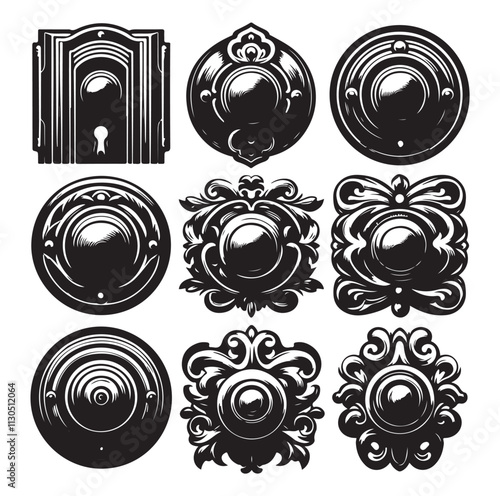 door knob set. Modern door handle Silhouette vector illustration