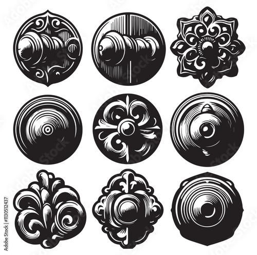door knob set. Modern door handle Silhouette vector illustration
