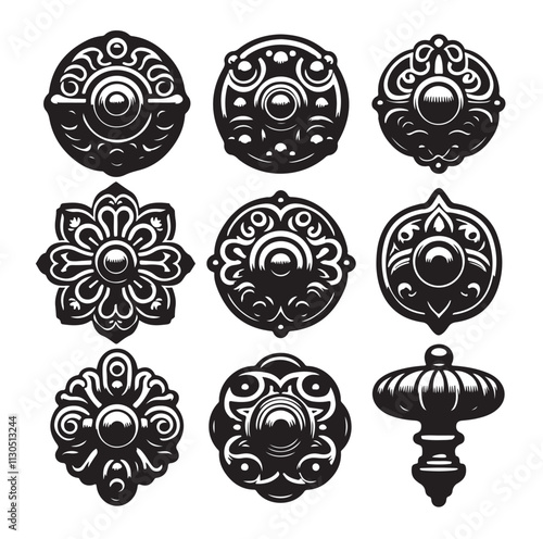 door knob set. Modern door handle Silhouette vector illustration