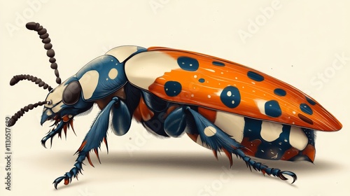 A beetle's side profile, flat vector cartoon, clean lines, white background photo