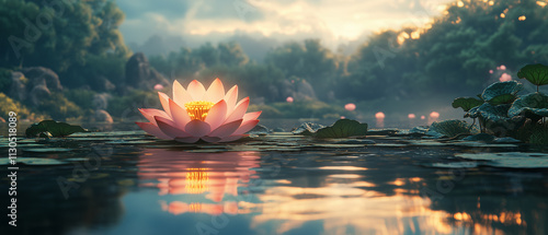 Serene Lotus Blossom at Sunset.