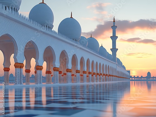 Majestic Mosque Architecture at Sunset Golden Hues photo