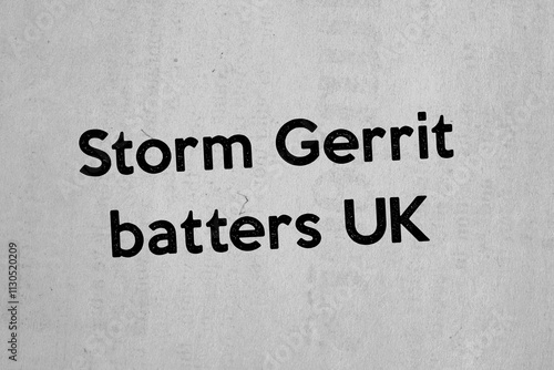 Storm Gerrit batters UK - current breaking daily a news story communication copy newspaper headline article title in July UK 2023 photo