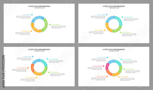 Set of Cycle Infographic from 4 up to 6 Steps with Editable Text for Business Presentation, Poster, Banner and Booklet.	
