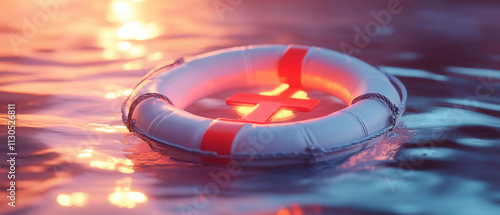 Lifebuoy with Cross at Sunset.