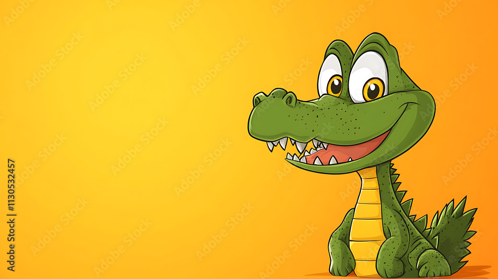 Fototapeta premium Cute Cartoon Alligator Banner With Copy Space and Yellow Background
