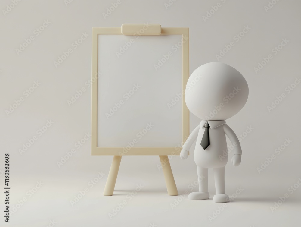 Employee Character Standing Next to Blank Presentation Board Employee Character Standing Next to Blank Presentation Board
