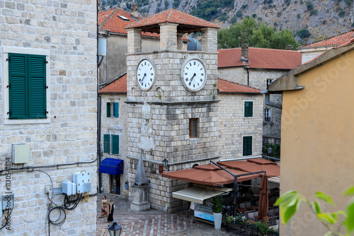 Historic Clock Tower in Kotor Old Town, Montenegro – Travel Landmark Architecture