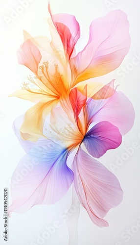 Abstract flower, pastel colors, white background, soft light