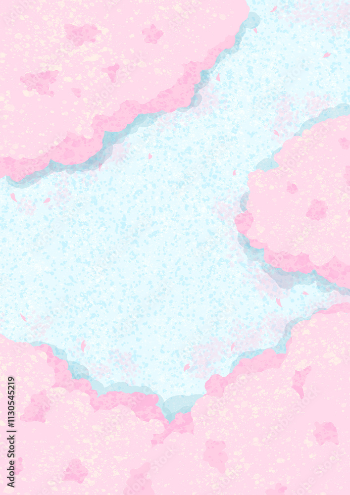 春の景色 桜の背景イラスト 上から俯瞰した風景 縦長
