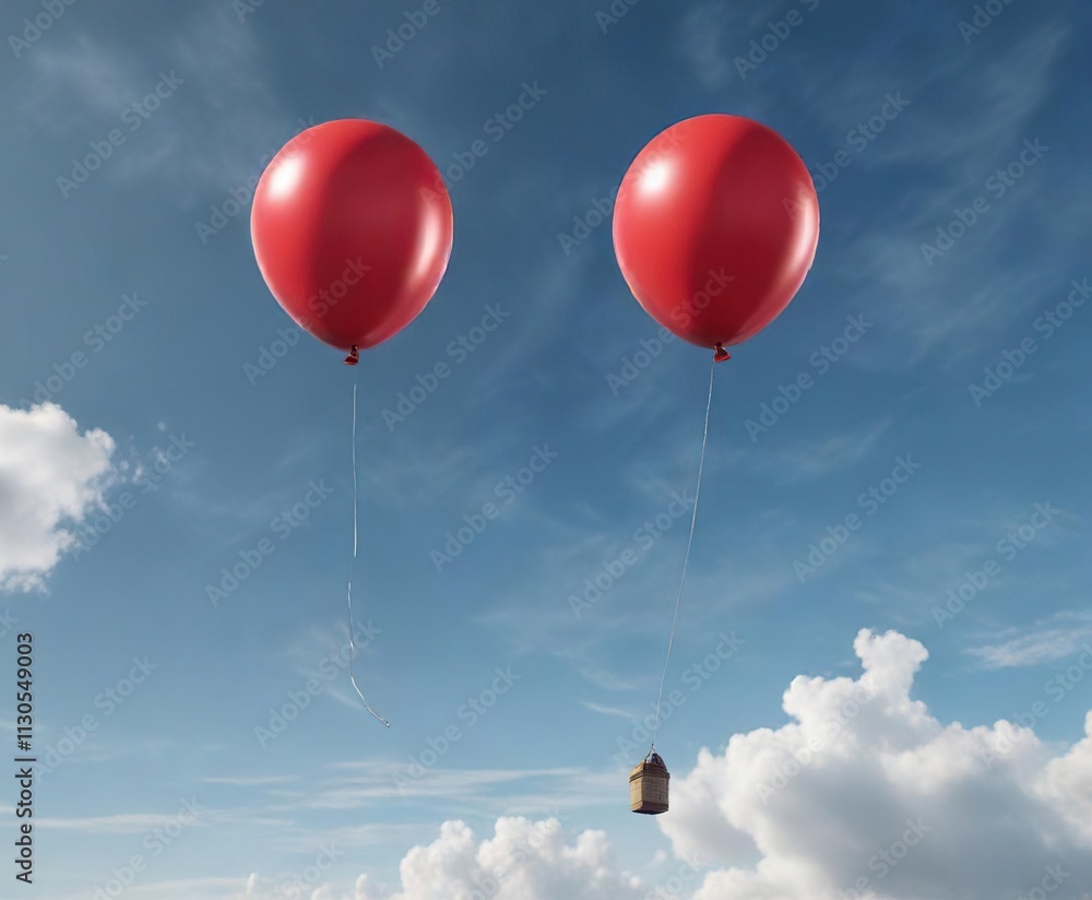 Fototapeta premium A single red balloon floating in the sky as a solo object with no strings or attachments, simple composition, red balloon float, minimalism