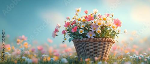 Flower Basket in a Field.