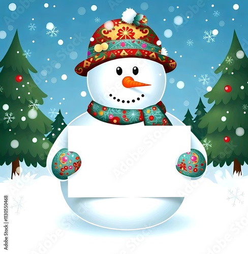 Christmas Scene with Snowman and Blank Card
